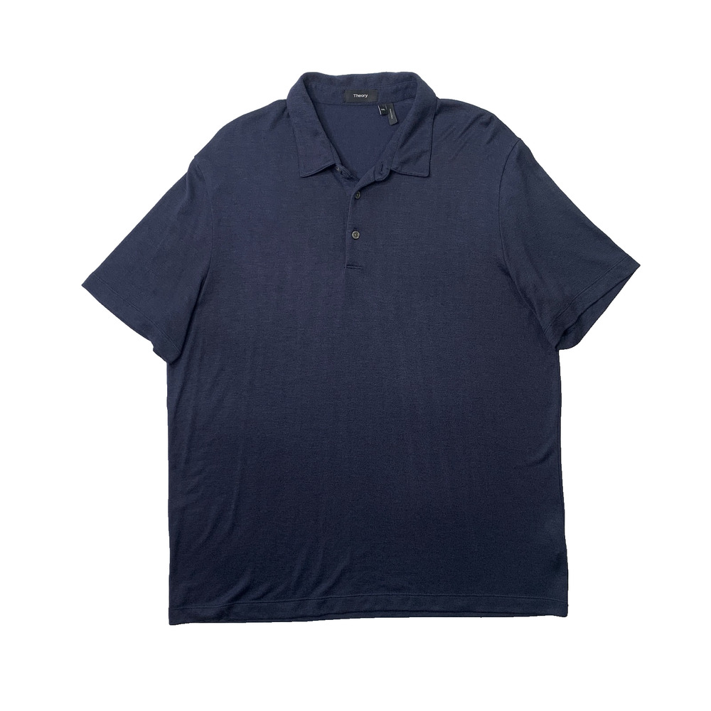 Theory Shirt Mens XXL Slim Navy Bron Modal Blend Short Sleeve Collared Polo Golf